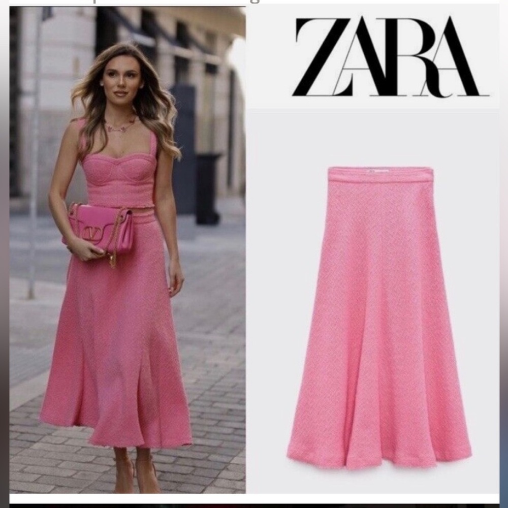 💕VDAY RARE NWT Blog Fave Zara PINK TEXTURED TWEED Skirt Barbie Barbiecore